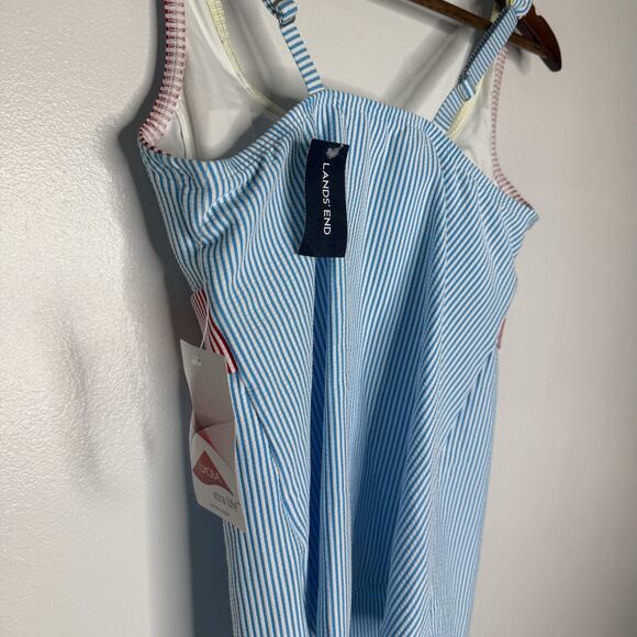 Lands End Tankini Swimsuit Top Womens Size 6 Blue White Stripe Red Band NEW - Picture 4 of 5